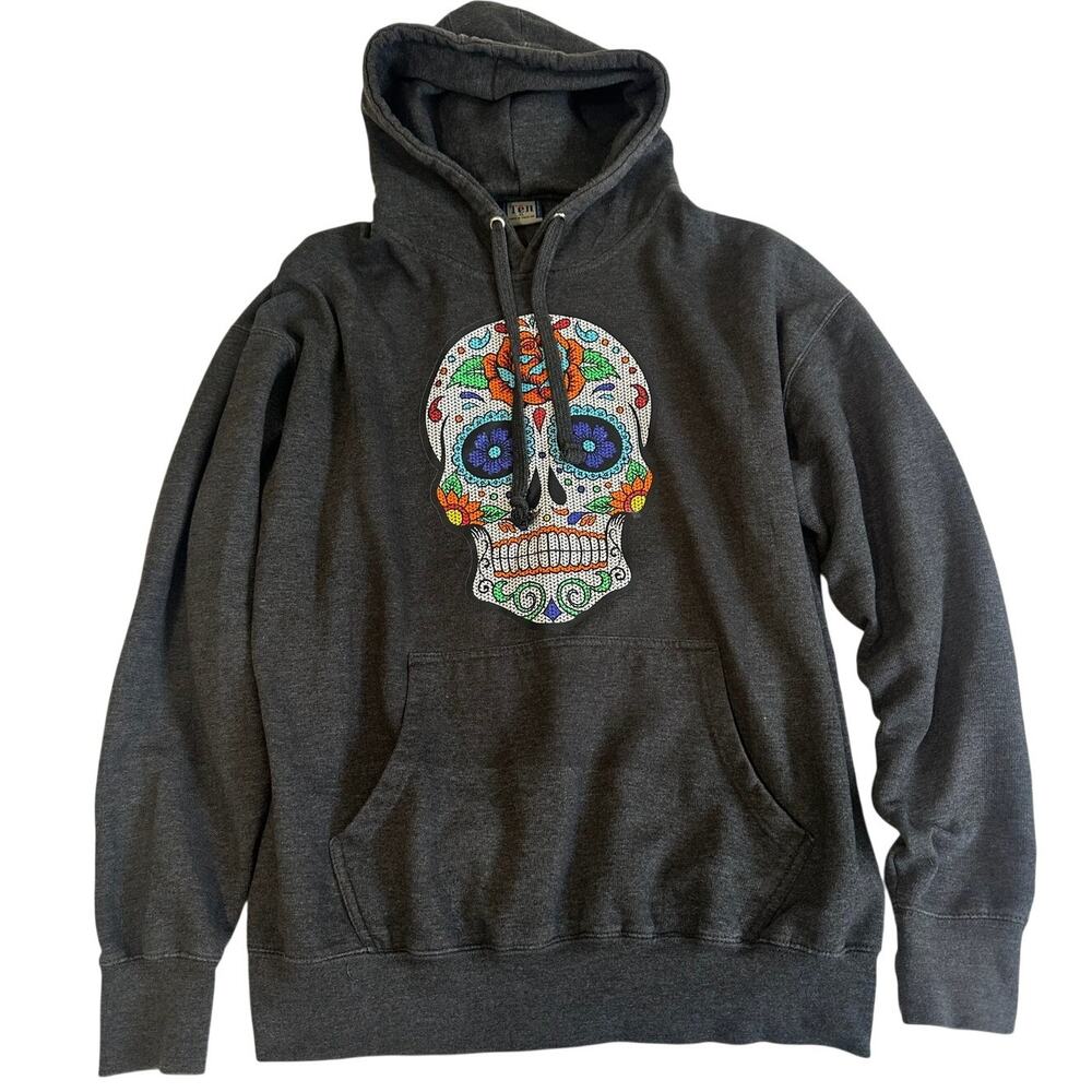 Ten Hoodie Skull Graphic Mens XL Gray Pullover Sweatshirt